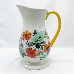 Pioneer Woman Flea Market Stoneware Floral 2 Quart Pitcher White Red Teal Blue